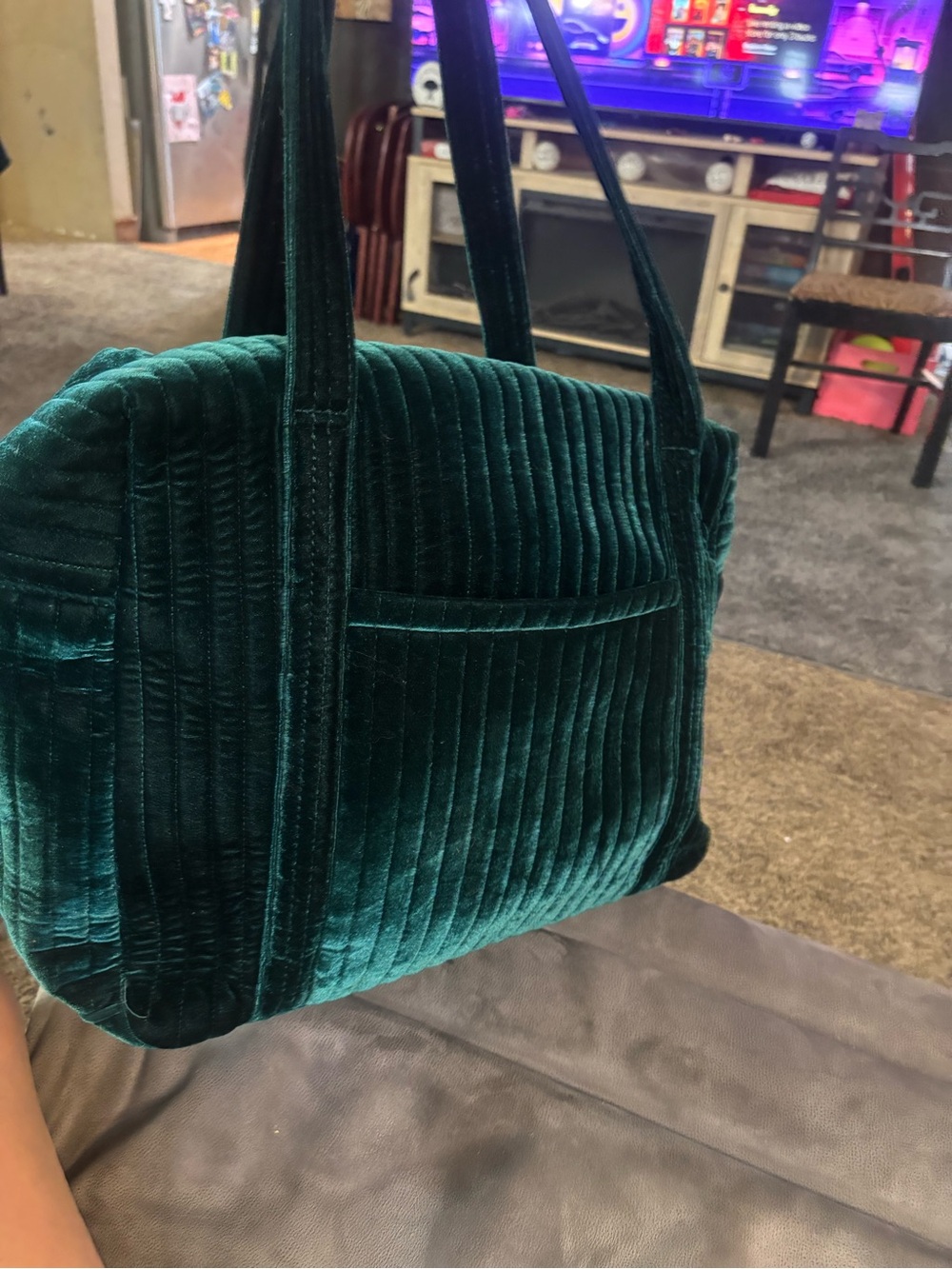 Plush Quilted Velvet Tote Bag - Emerald Green